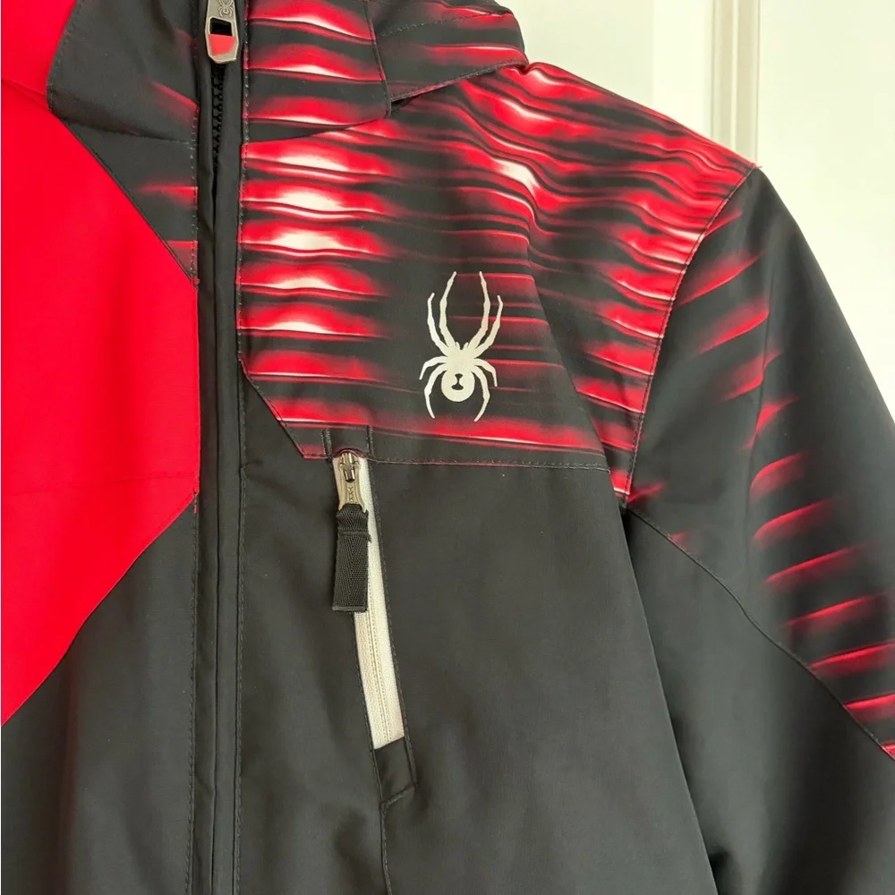 Spyder Red and Black Colorblock Kids Snow and Ski Insulated Hooded Coat